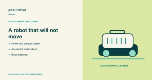 A robot that will not move. Power and program state; Accessible obstructions; Error evidence. Conceptual illustration.