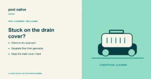 Stuck on the drain cover?. Observe the approach; Separate flow from geometry; Keep the drain cover intact. Conceptual illustration.