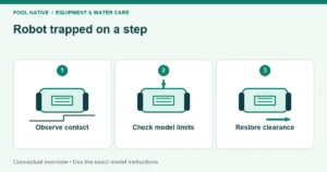 Robot trapped on a step. Observe contact; Check model limits; Restore clearance. Conceptual overview.