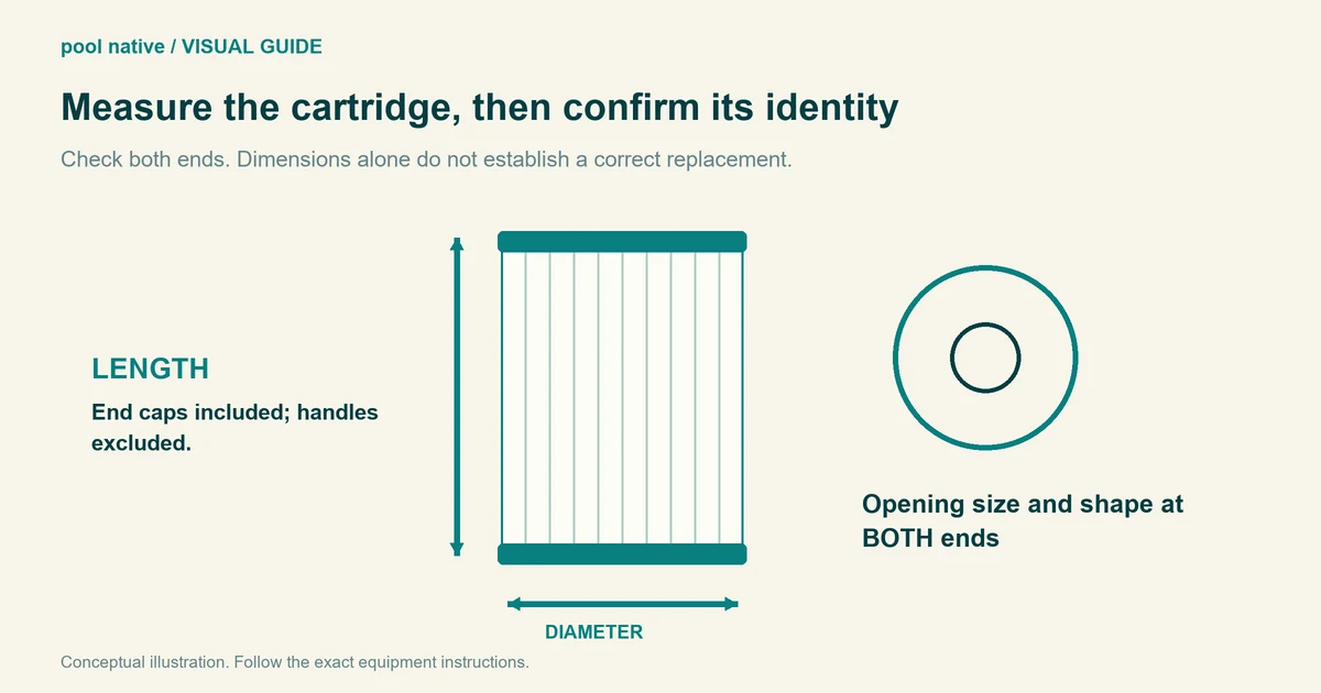 Measure outside diameter and overall cartridge length including end caps but excluding handles; record openings and shape at both ends.
