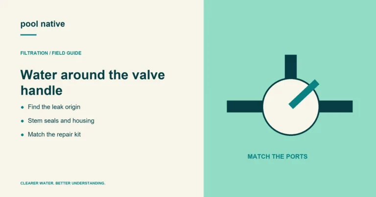 Water around the valve handle. Find the leak origin; Stem seals and housing; Match the repair kit. Conceptual illustration.