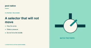 A selector that will not move. Stop the pump; Relieve pressure; Do not force the handle. Conceptual illustration.