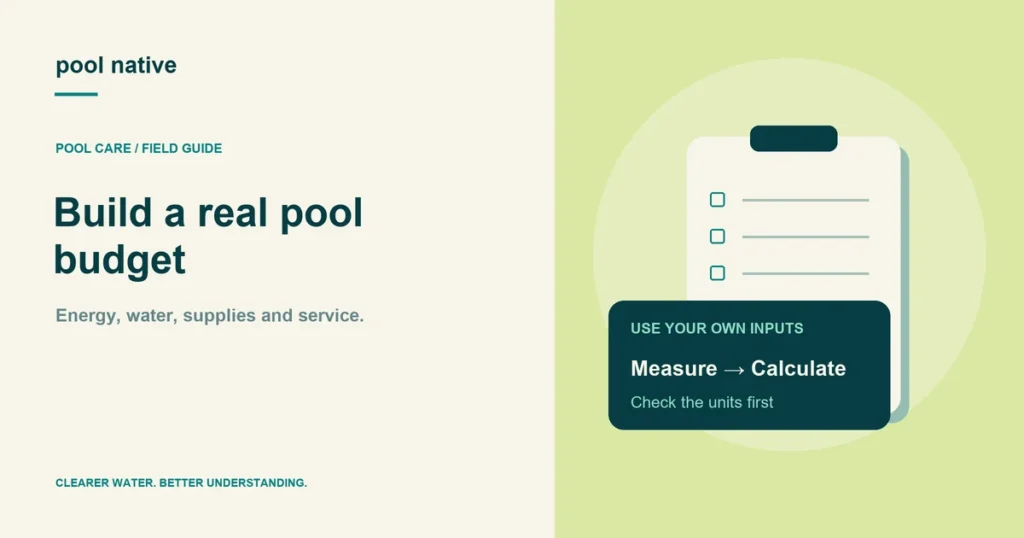 Build a real pool budget. Energy, water, supplies and service.