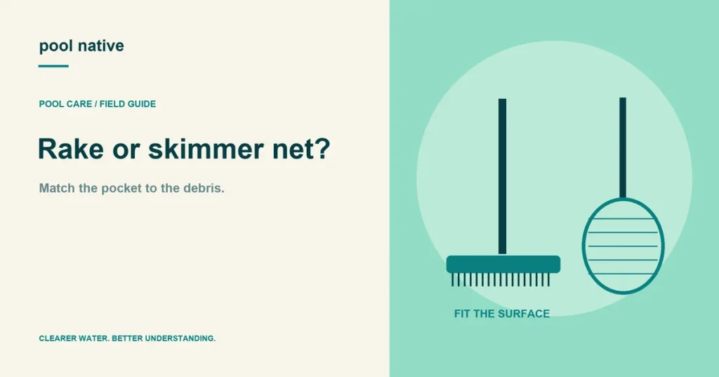 Rake or skimmer net?. Match the pocket to the debris.