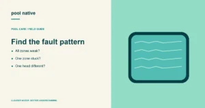Find the fault pattern. All zones weak?; One zone stuck?; One head different?.