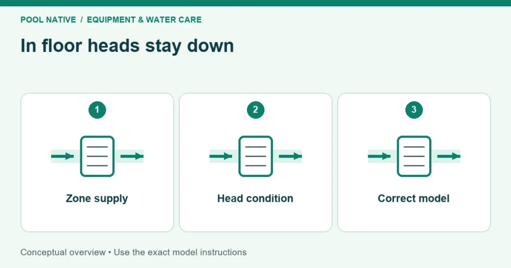 In floor heads stay down. Zone supply; Head condition; Correct model. Conceptual overview.