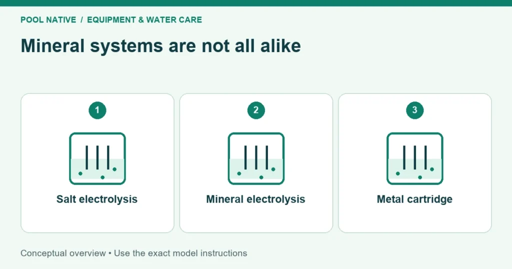 Mineral systems are not all alike. Salt electrolysis; Mineral electrolysis; Metal cartridge. Conceptual overview.