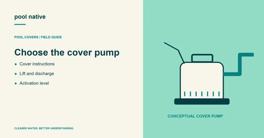 Choose the cover pump. Cover instructions; Lift and discharge; Activation level.