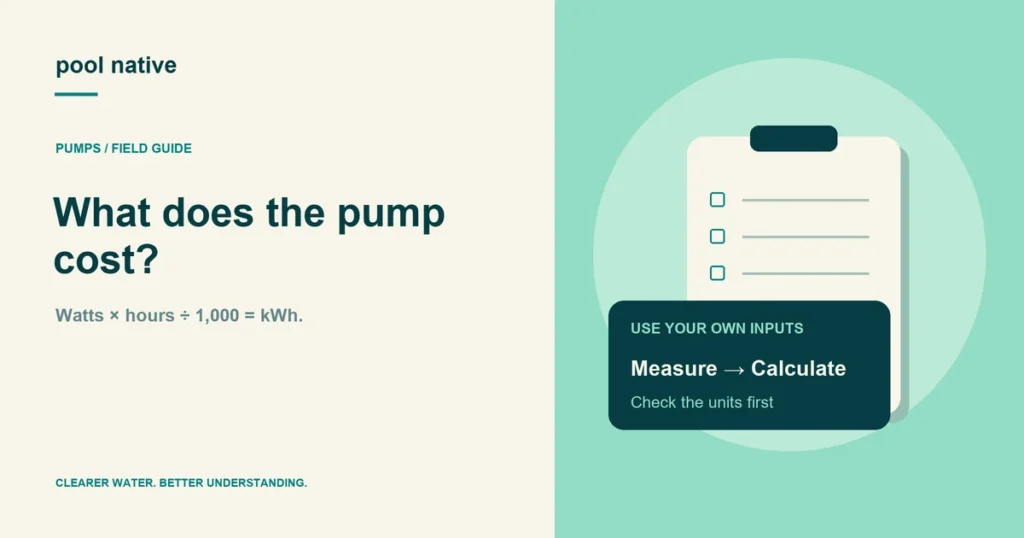 What does the pump cost?. Watts × hours ÷ 1,000 = kWh.