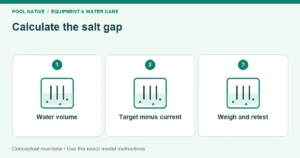Calculate the salt gap. Water volume; Target minus current; Weigh and retest. Conceptual overview.