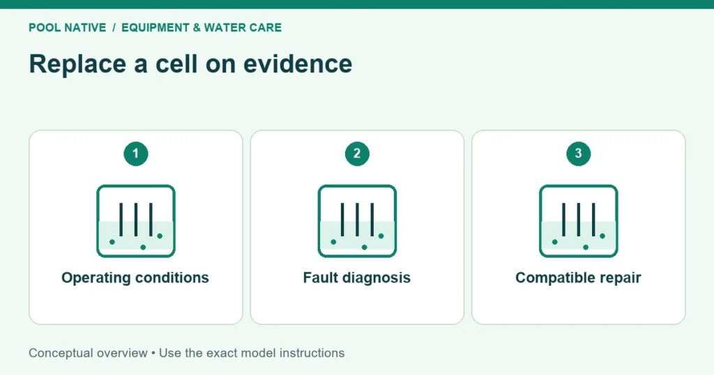 Replace a cell on evidence. Operating conditions; Fault diagnosis; Compatible repair. Conceptual overview.