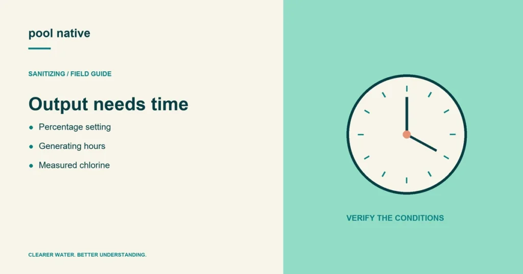 Output needs time. Percentage setting; Generating hours; Measured chlorine.