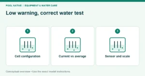 Low warning, correct water test. Cell configuration; Current vs average; Sensor and scale. Conceptual overview.