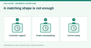 A matching shape is not enough. Controller support; Power and plumbing; Correct setup. Conceptual overview.