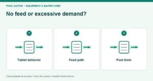 No feed or excessive demand?. Tablet behavior; Feed path; Pool tests. Conceptual overview.