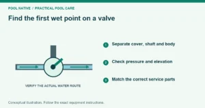 Find the first wet point on a valve. Separate cover, shaft and body. Check pressure and elevation. Match the correct service parts. Conceptual illustration.