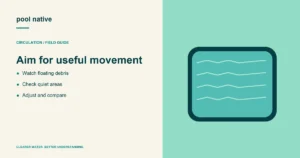 Aim for useful movement. Watch floating debris; Check quiet areas; Adjust and compare.