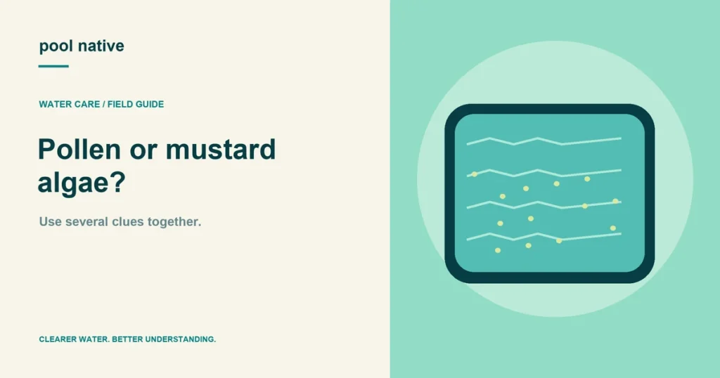 Pollen or mustard algae?. Use several clues together.